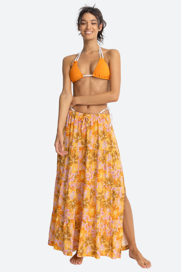 Rhythm Mahana Floral Tiered Maxi Skirt in Yellow