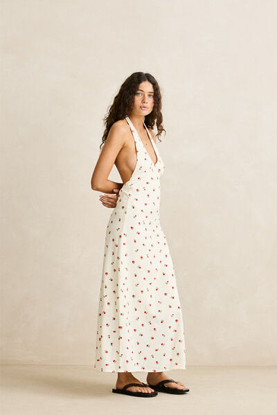 Rhythm Mila Floral Halter Neck Maxi Dress in Cream, additional view | Bikinibird