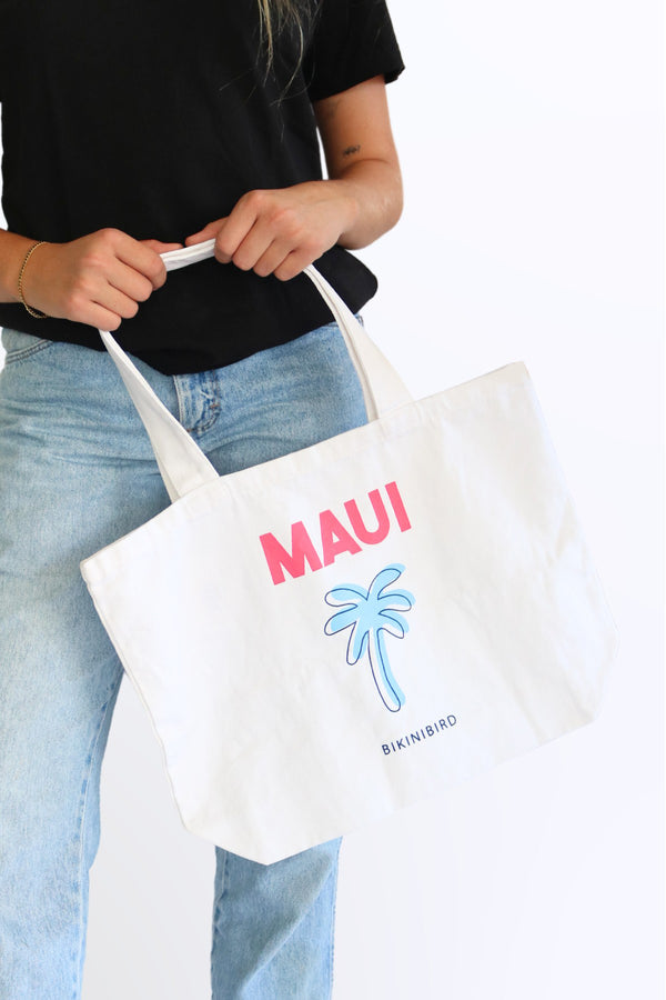 Bikinibird Maui Palm Tree Tote Bag in White