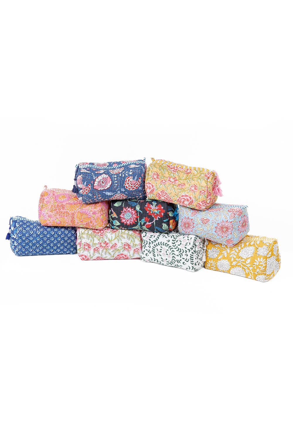 LA Soul Yellow Floral print Quilted Cotton Toiletry Bag Set