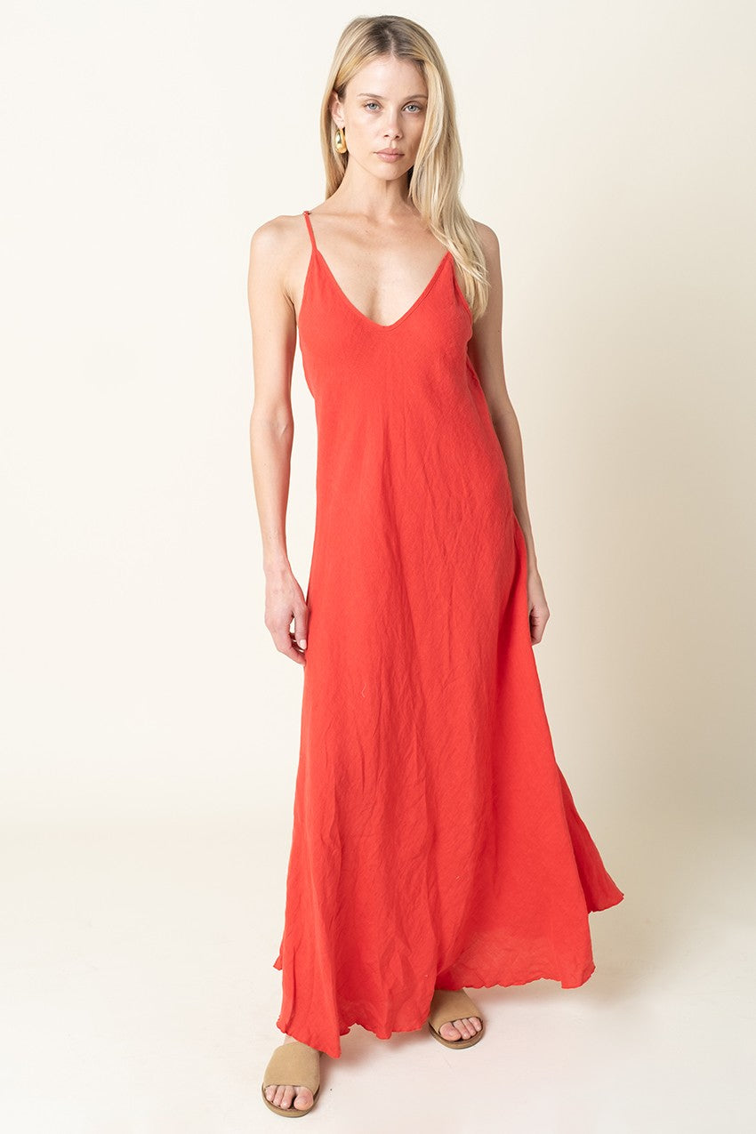 Golden Trip Linen Maxi Dress in Red