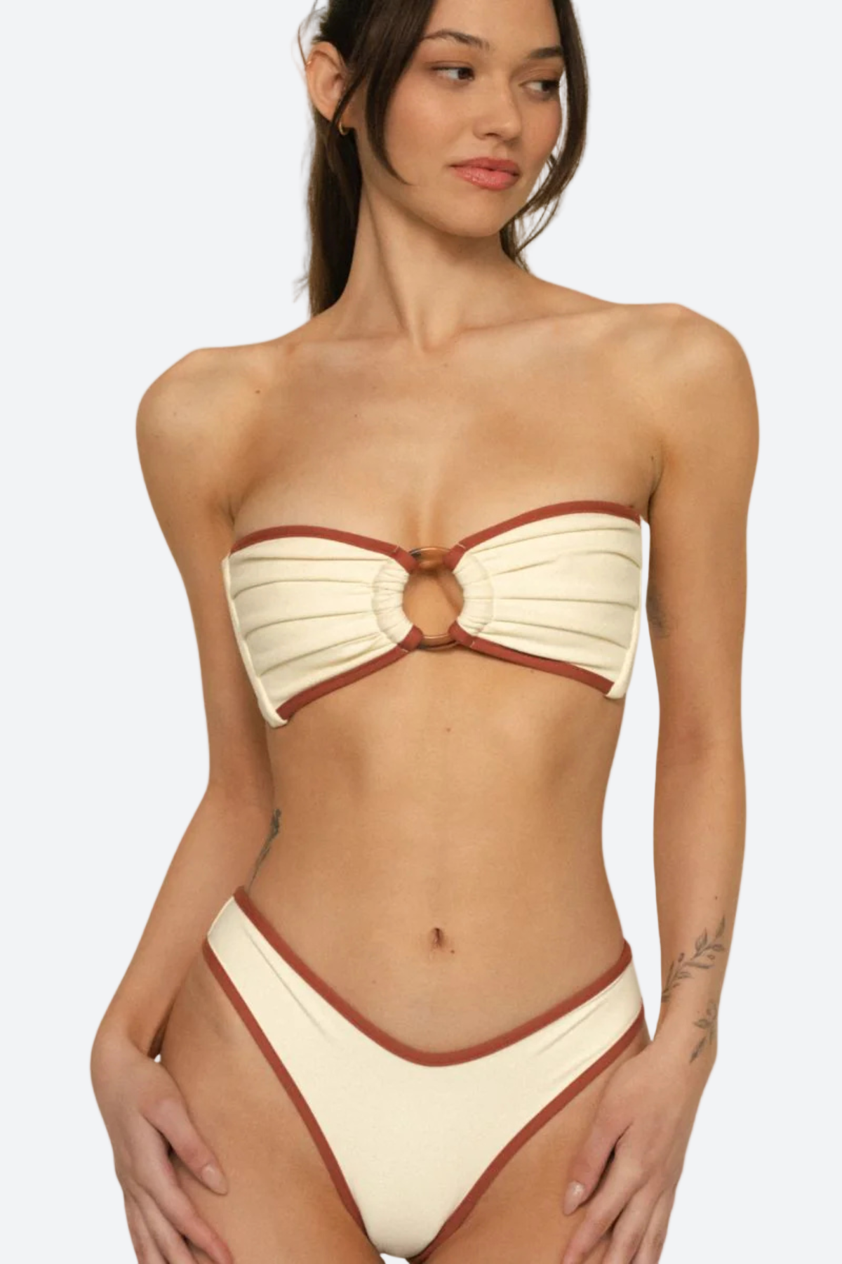 Montce Tori Ties Bandeau Bikini Top in Oat Terracotta Binded
