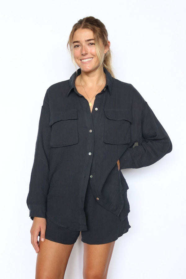 Golden Sea Oversized Cargo Shirt in Charcoal