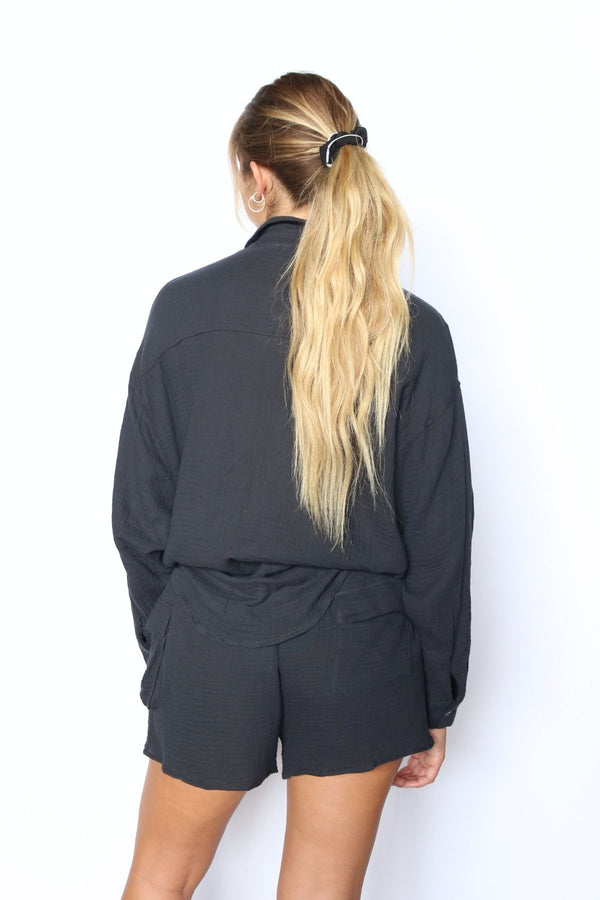 Golden Sea Oversized Cargo Shirt in Charcoal