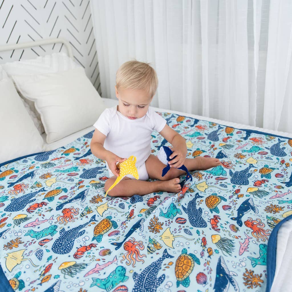 Coco Moon Big Blue World Baby Quilt