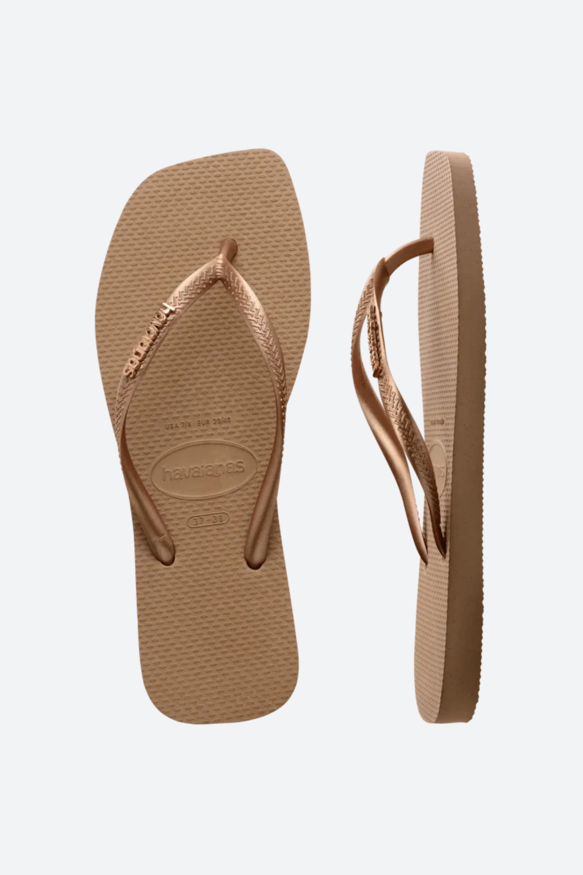 Havaianas Slim Square Logo Metallic Sandal in Rose Gold