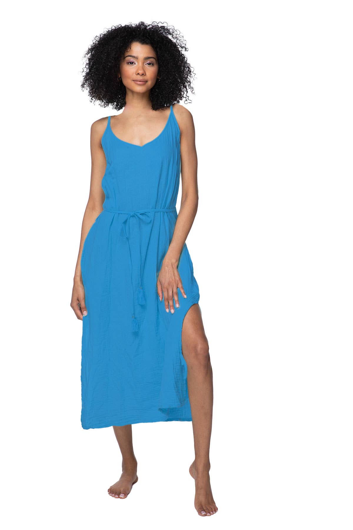 Double Gauze Trish Tank Dress in Solids: Pool Blue / 100% Cotton Double Gauze / M/L
