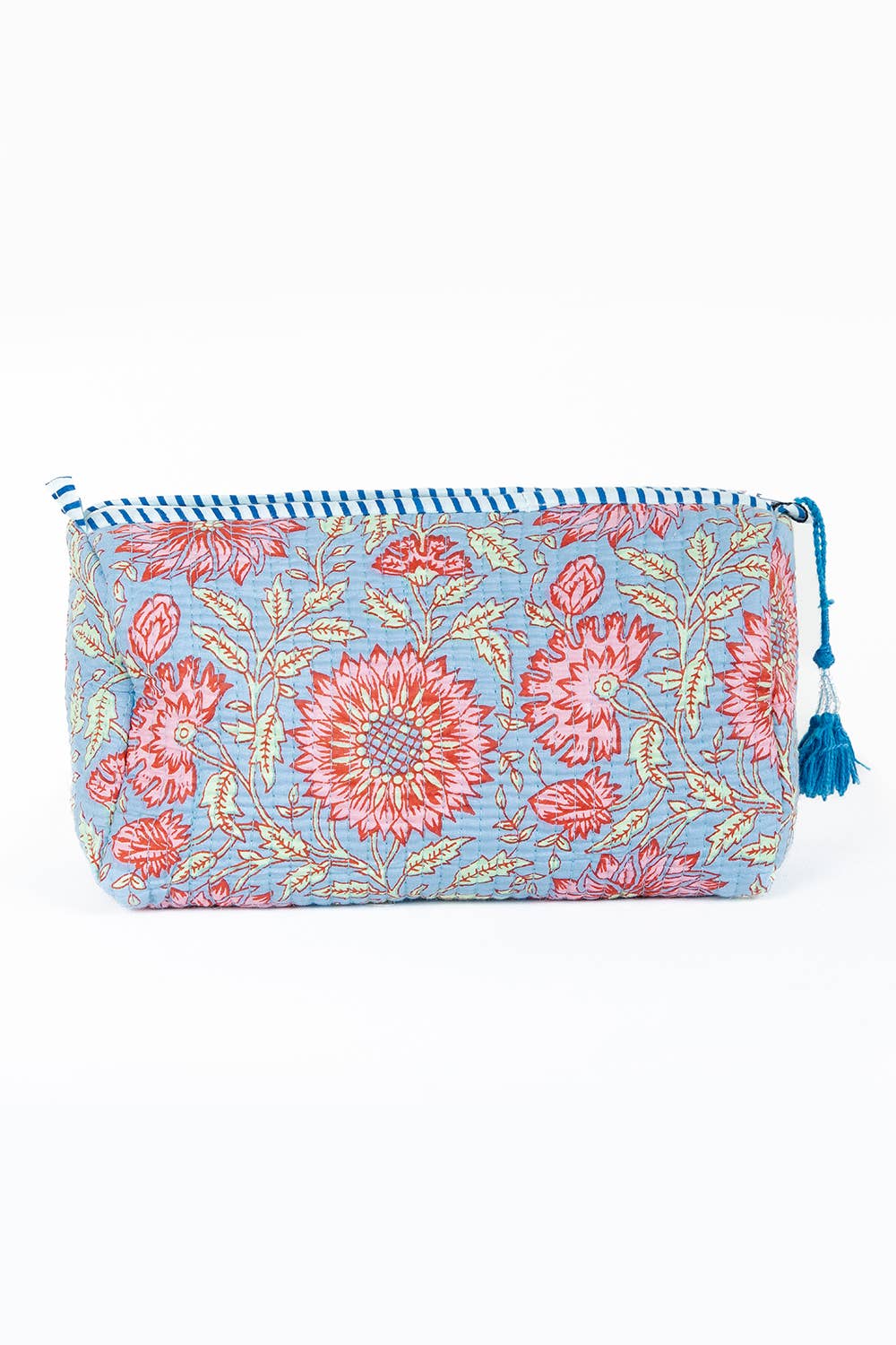 LA Soul Light Blue w/ Floral print Quilted Cotton Toiletry Bag Set