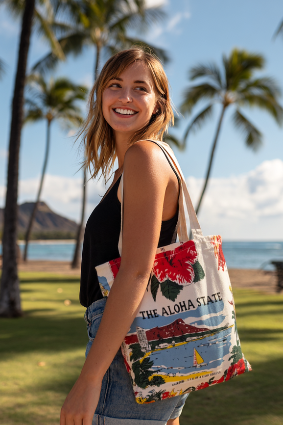 Vintage Diamond Head Cotton Tote Bag Made in Hawaii