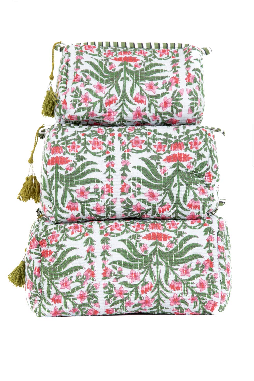 LA Soul Black Floral print Quilted Cotton Toiletry Bag Set
