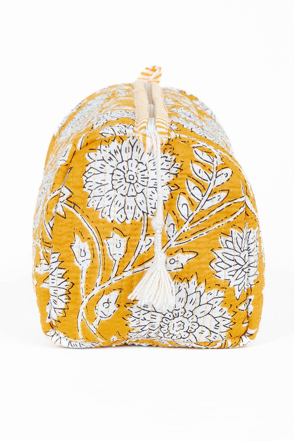 LA Soul Yellow Floral print Quilted Cotton Toiletry Bag Set