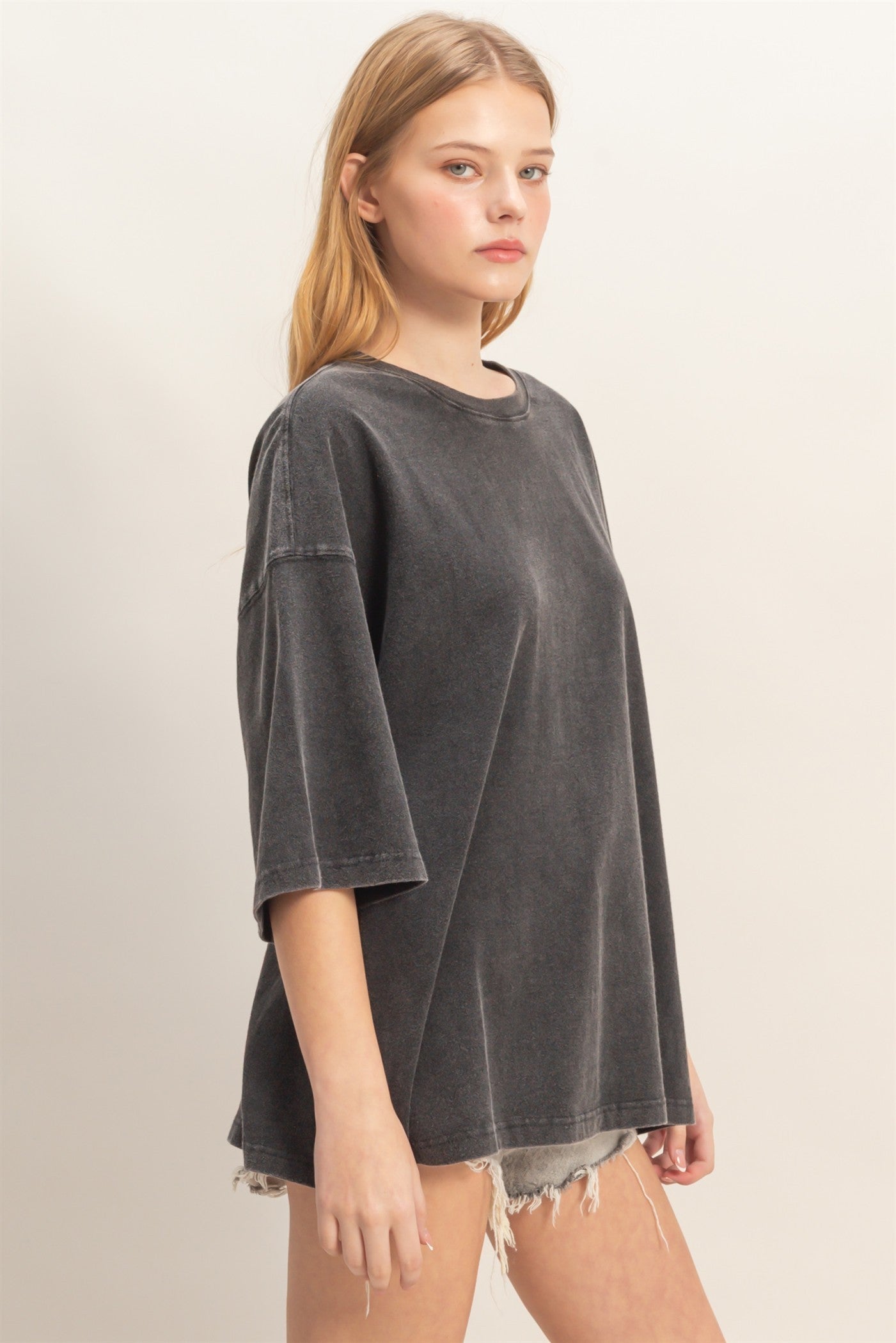 Golden Trip Washed Oversized Crew Neck Top