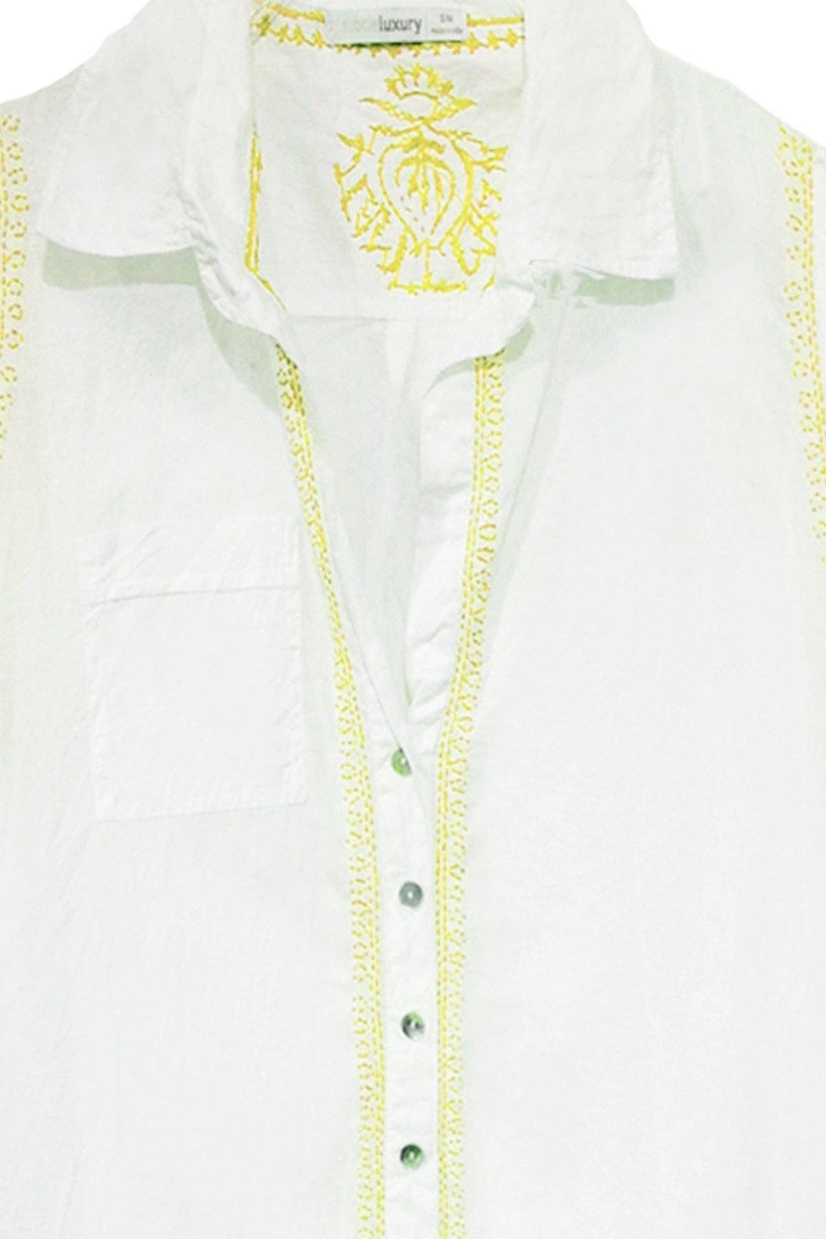 Boyfriend White Cotton Shirt with Hand Stitch Embroideries Sunshine Colors: Lemon / S/M / Boyfriend Shirt