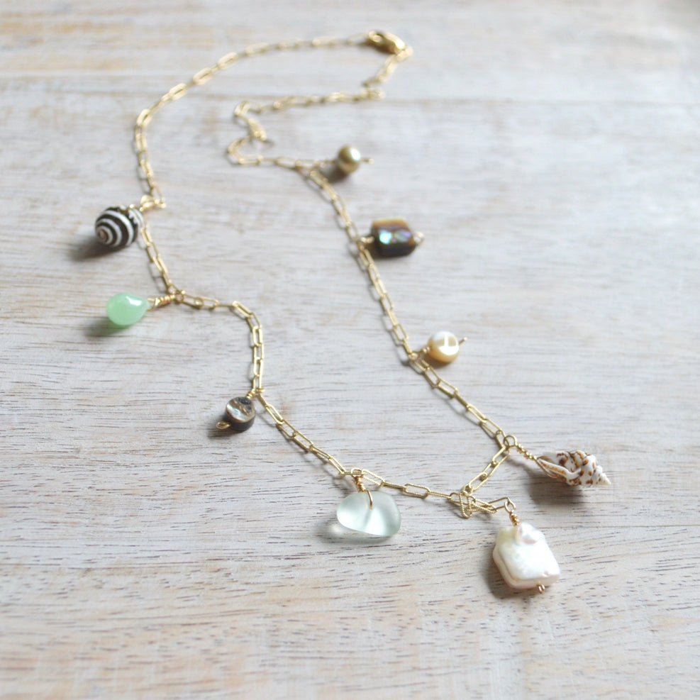 Salty But Sweet Ocean Charm Necklace in Gold