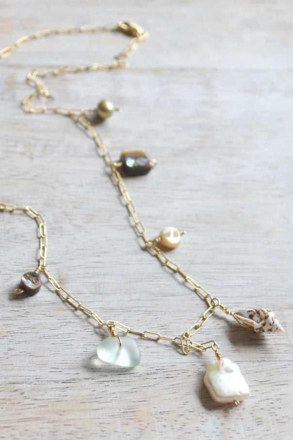 Salty But Sweet Ocean Charm Necklace in Gold