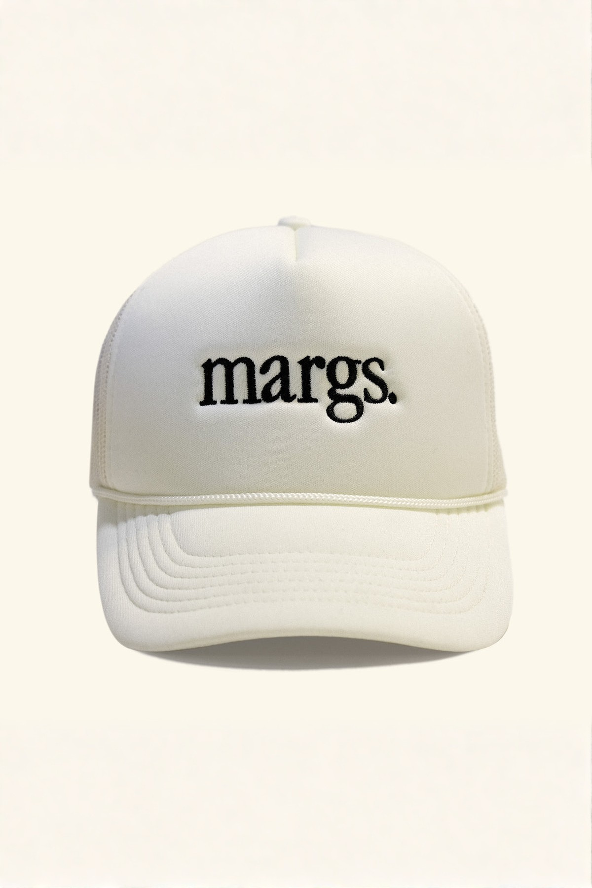 Motel Margarita - Margs. Trucker Hat in Bone - Front View | BikiniBird