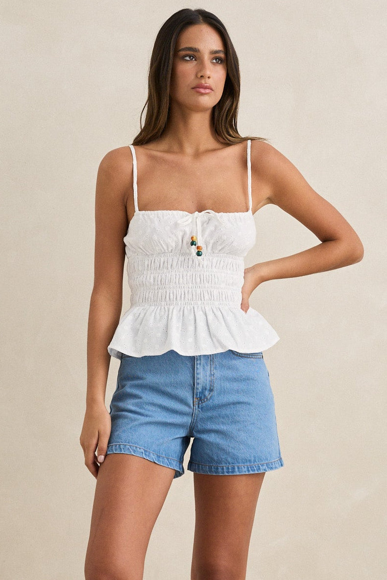 Rhythm Gigi Tie Front Top in White - Front View | BikiniBird