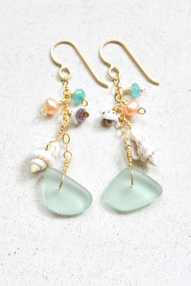 Salty But Sweet - Sea Foam Glass and Puka Shell Earrings | BikiniBird