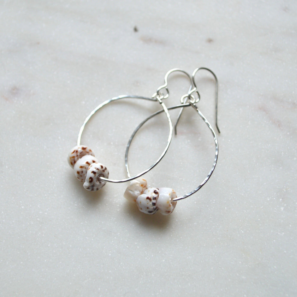 Salty But Sweet Triple Puka Shell Hoop Earrings | BikiniBird