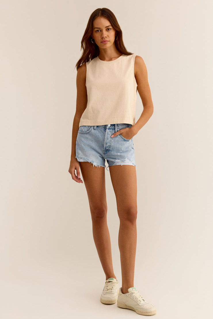 Z Supply - Classic Hi-Rise Denim Shorts in Sun Bleached Indigo | BikiniBird