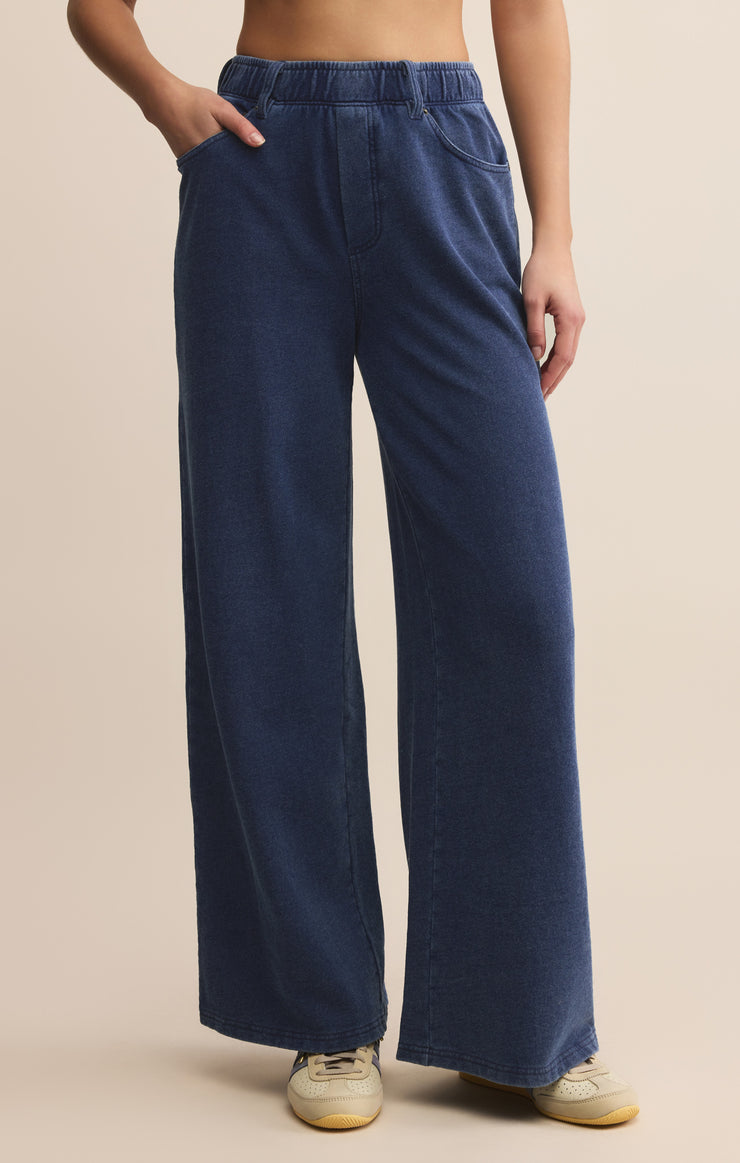 Z Supply - Entourage Knit Denim Pants in Indigo - Front View | BikiniBird