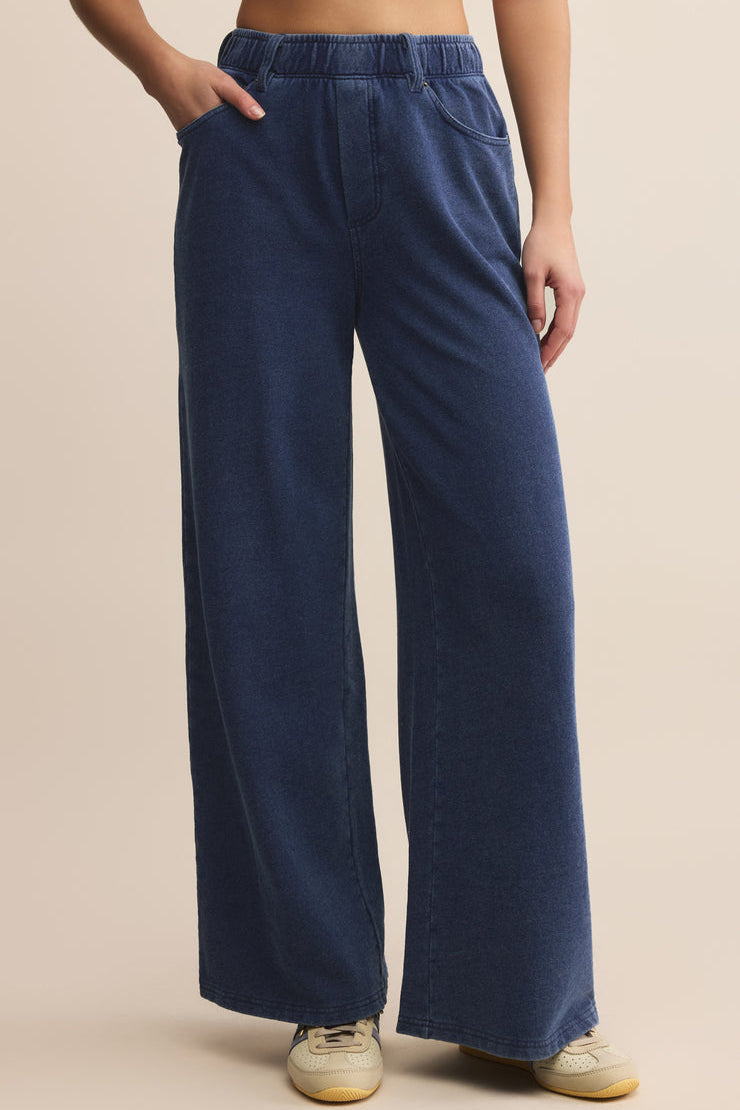 Z Supply - Entourage Knit Denim Pants in Indigo - Front View | BikiniBird