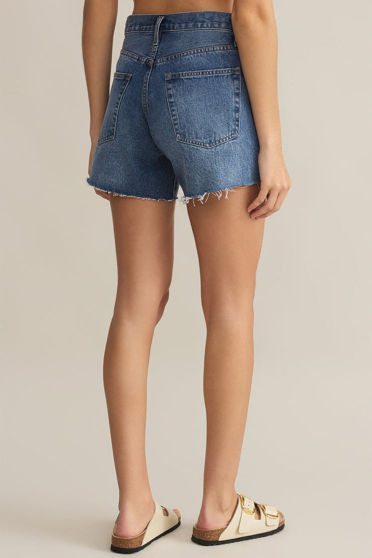 Z Supply Everyday Hi-Rise Denim Short in Vintage Indigo, back view | Bikinibird