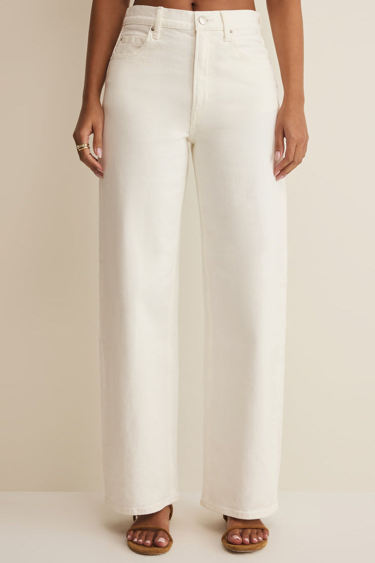 Z Supply - Remi High Rise Bowed Wide Pants in Cloud - Front View | BikiniBird