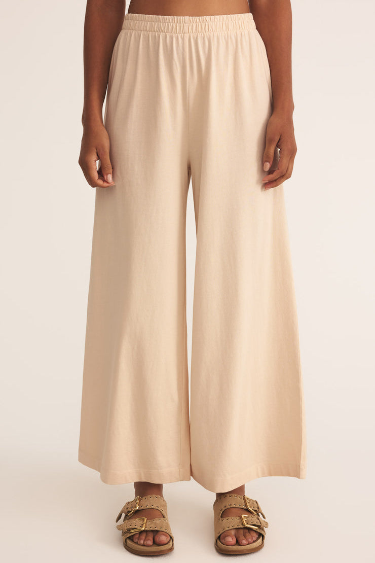Z Supply - Scout Jersey Flare Pants in Panna Cotta - Front View | BikiniBird
