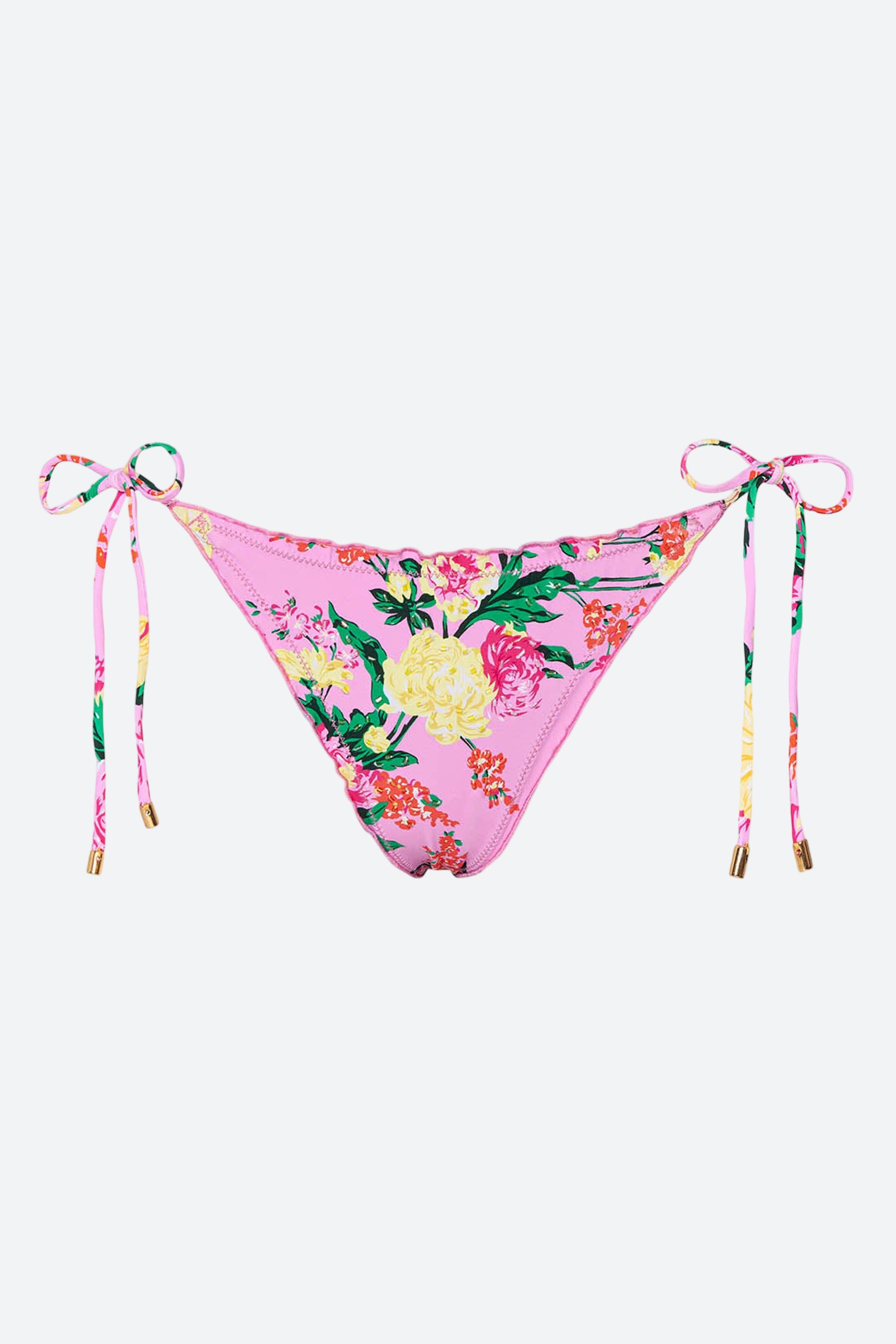 PQ Swim Embroidered Lettuce Edge Tie Side Bottom Teeny in Dahlia