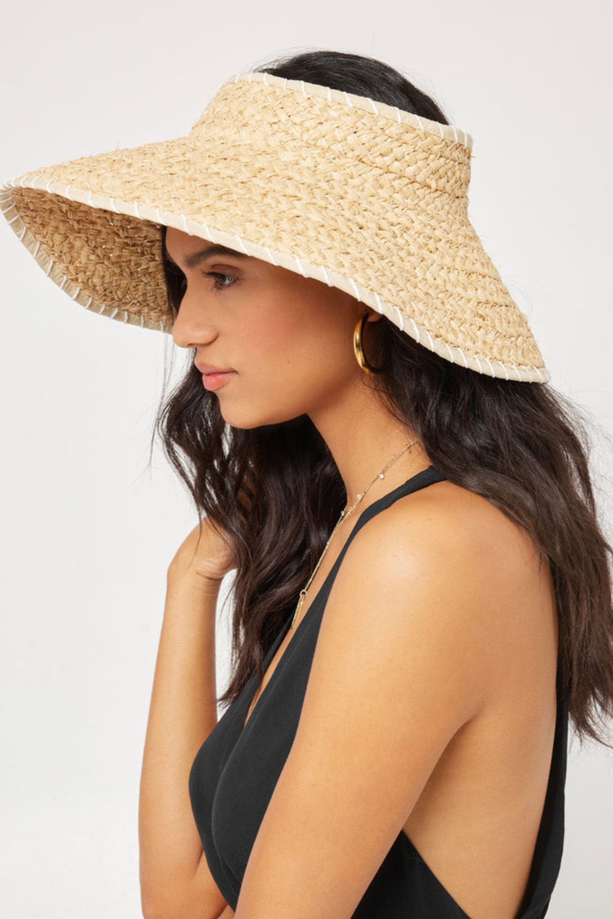 L*Space Del Mar Roll up Hat in Natural, back view | Bikinibird