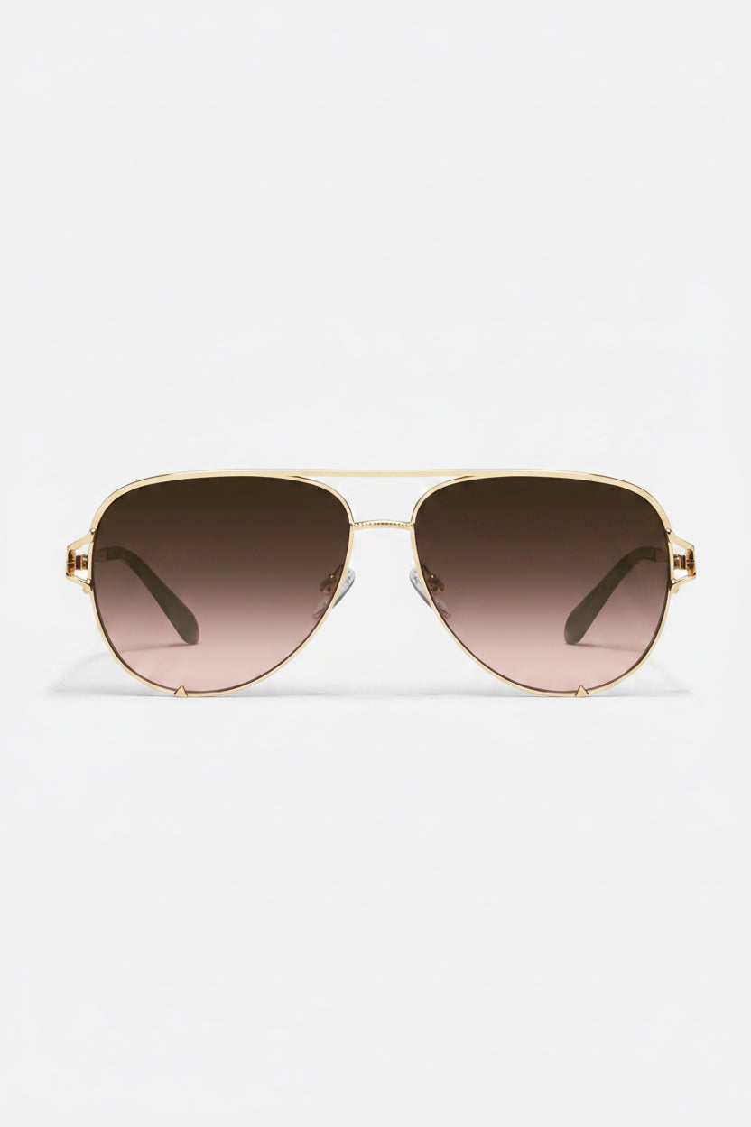 Quay Eyeware High Key Twist in Gold Frame / Brown Rose Lens, front view | Bikinibird