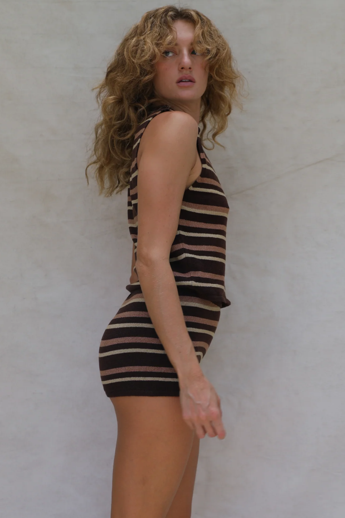 Stone Fox Roma Knit Short in Warm Umbra Stripe