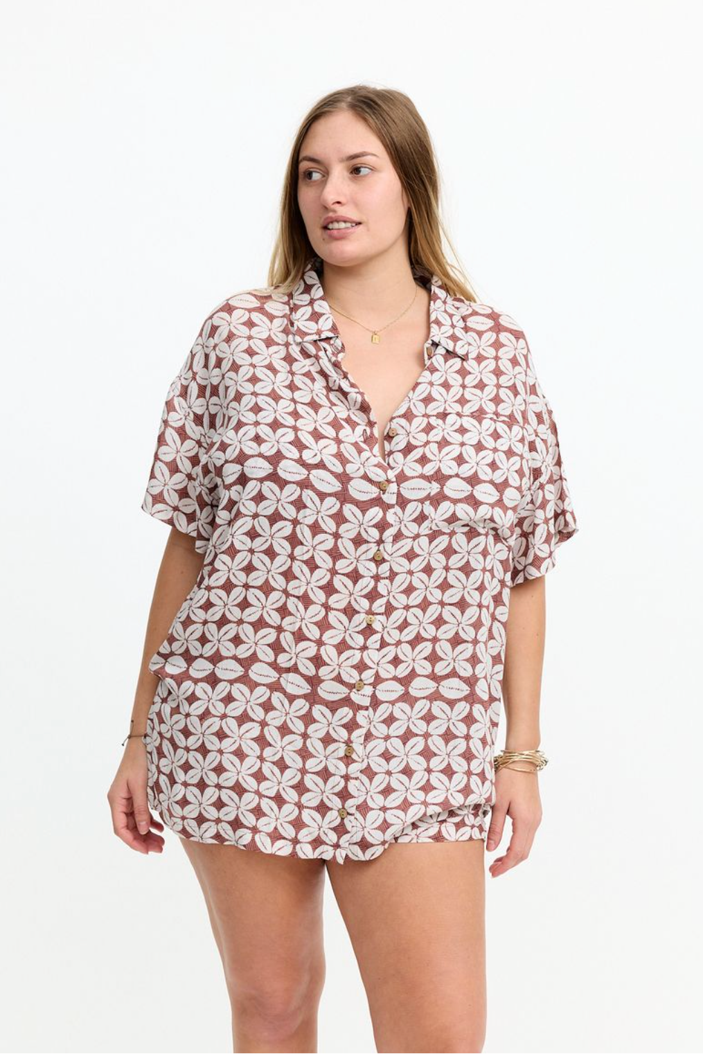 Benoa Swim Aloha Shirt Dress in Cowrie Basket