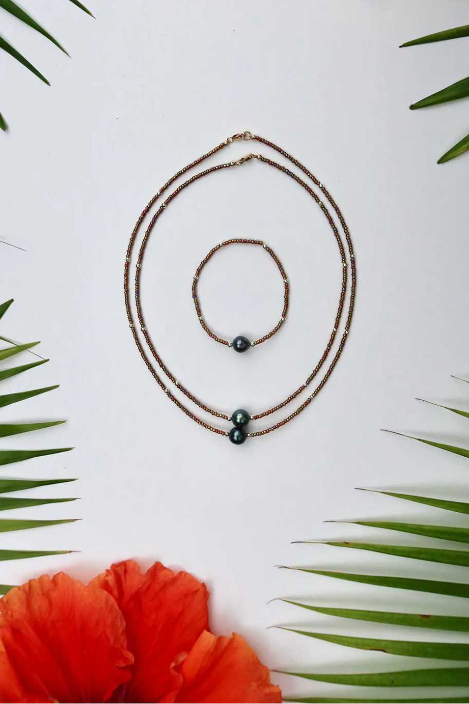 Shop Tats Mini Beaded Necklace in Onyx