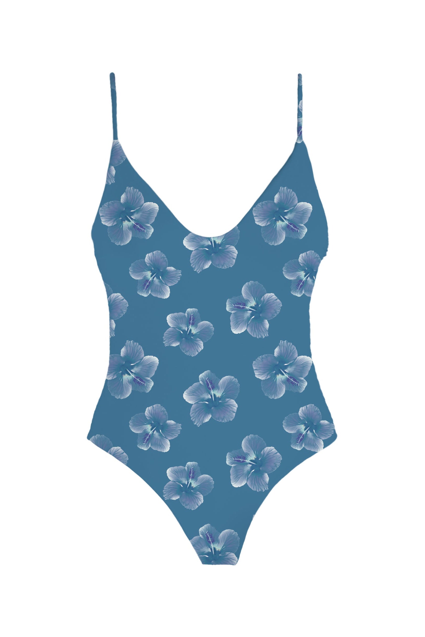 MAI Underwear Everyday Bodysuit in Steel Blue Hibiscus, front view | Bikinibird