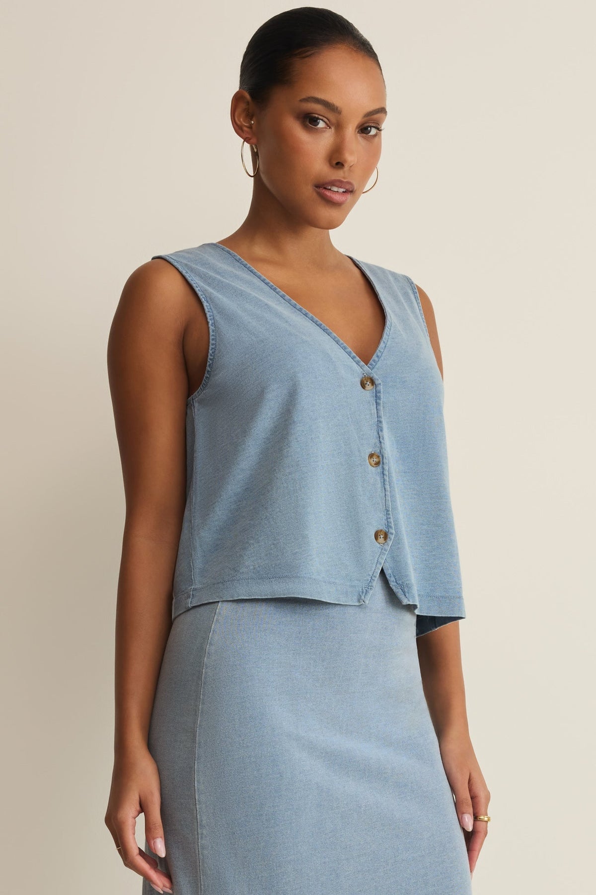 Z Supply Noelle Jersey Denim Top