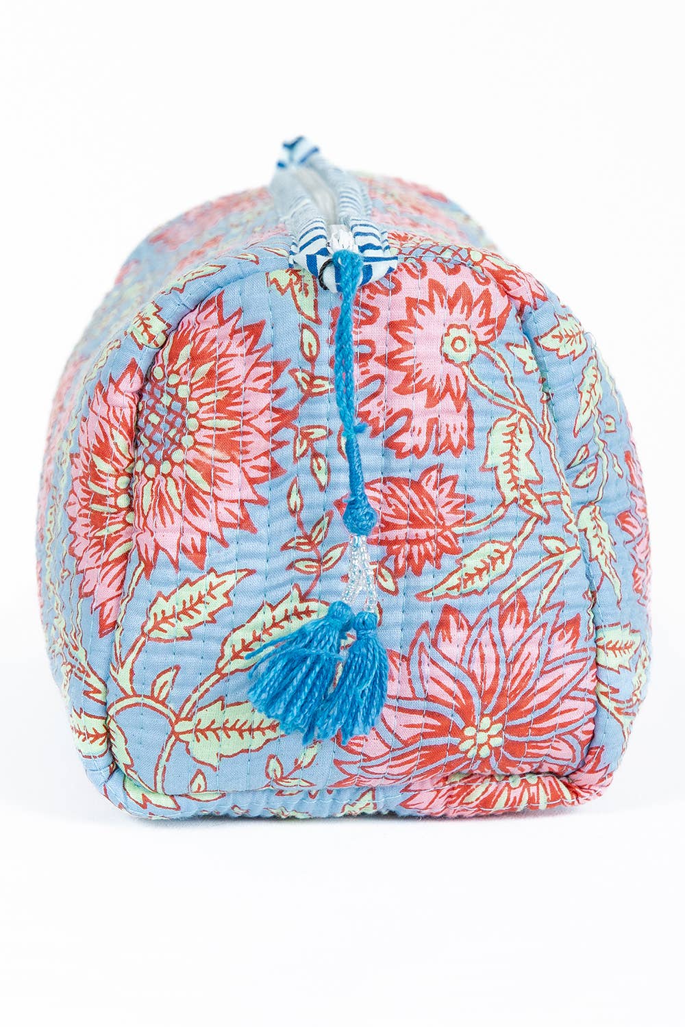 LA Soul Light Blue w/ Floral print Quilted Cotton Toiletry Bag Set
