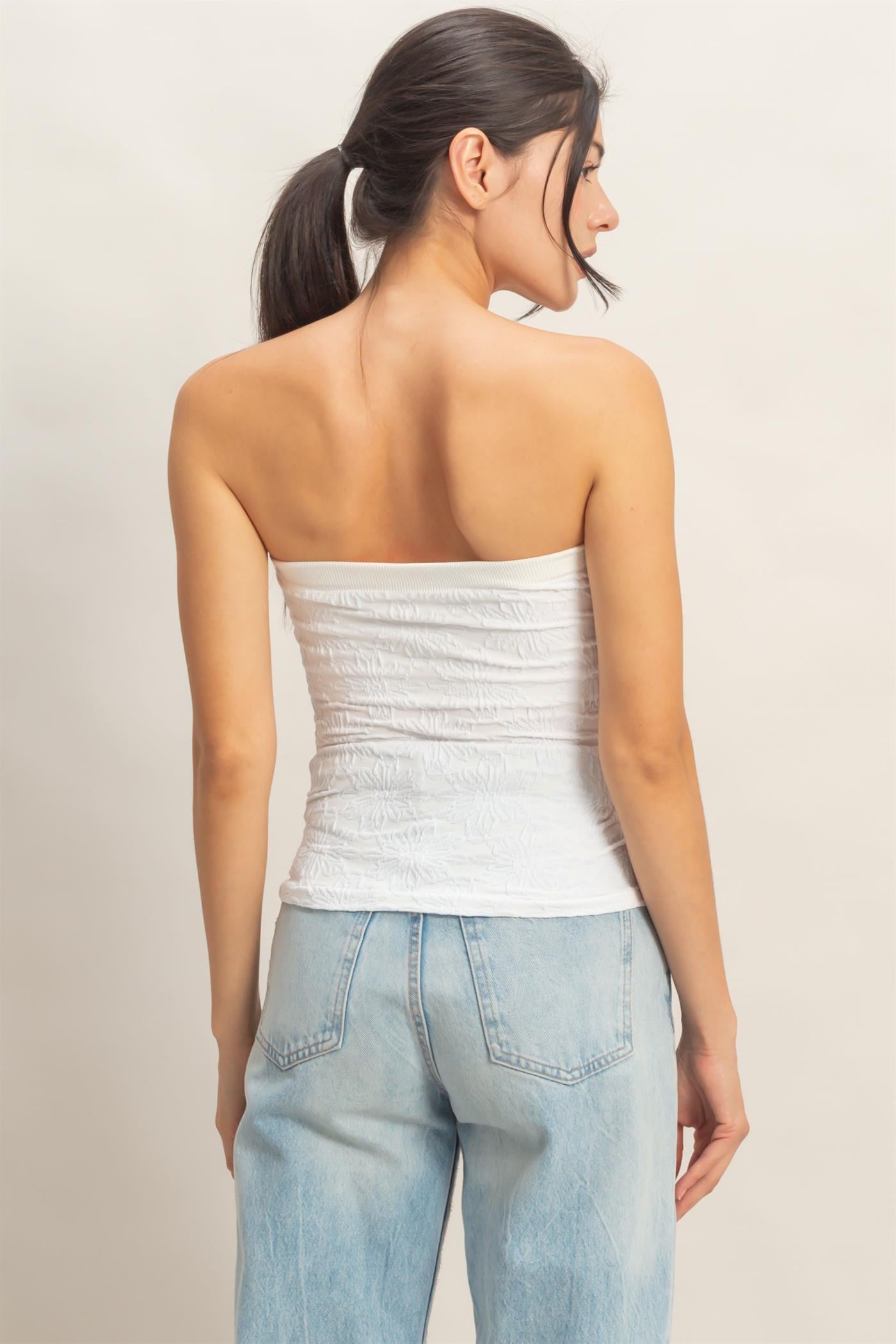 Golden Trip Strapless Jacquard Top