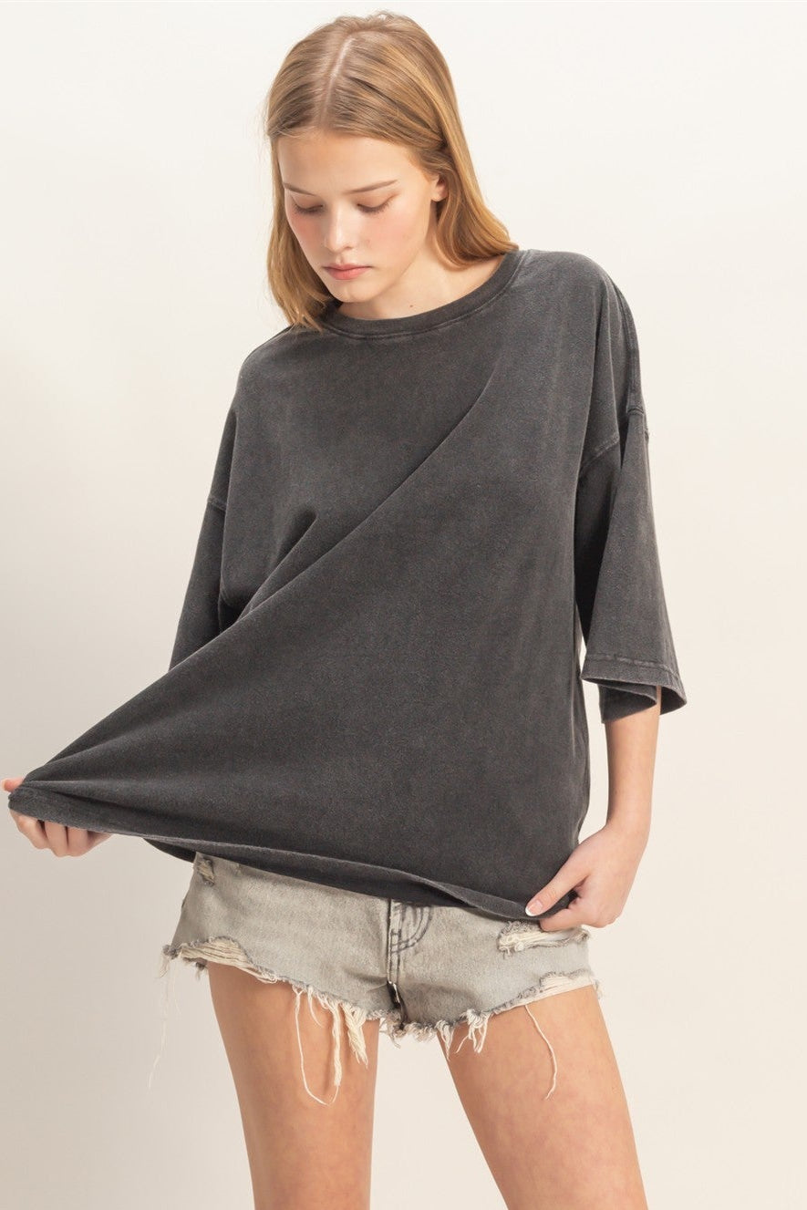Golden Trip Washed Oversized Crew Neck Top