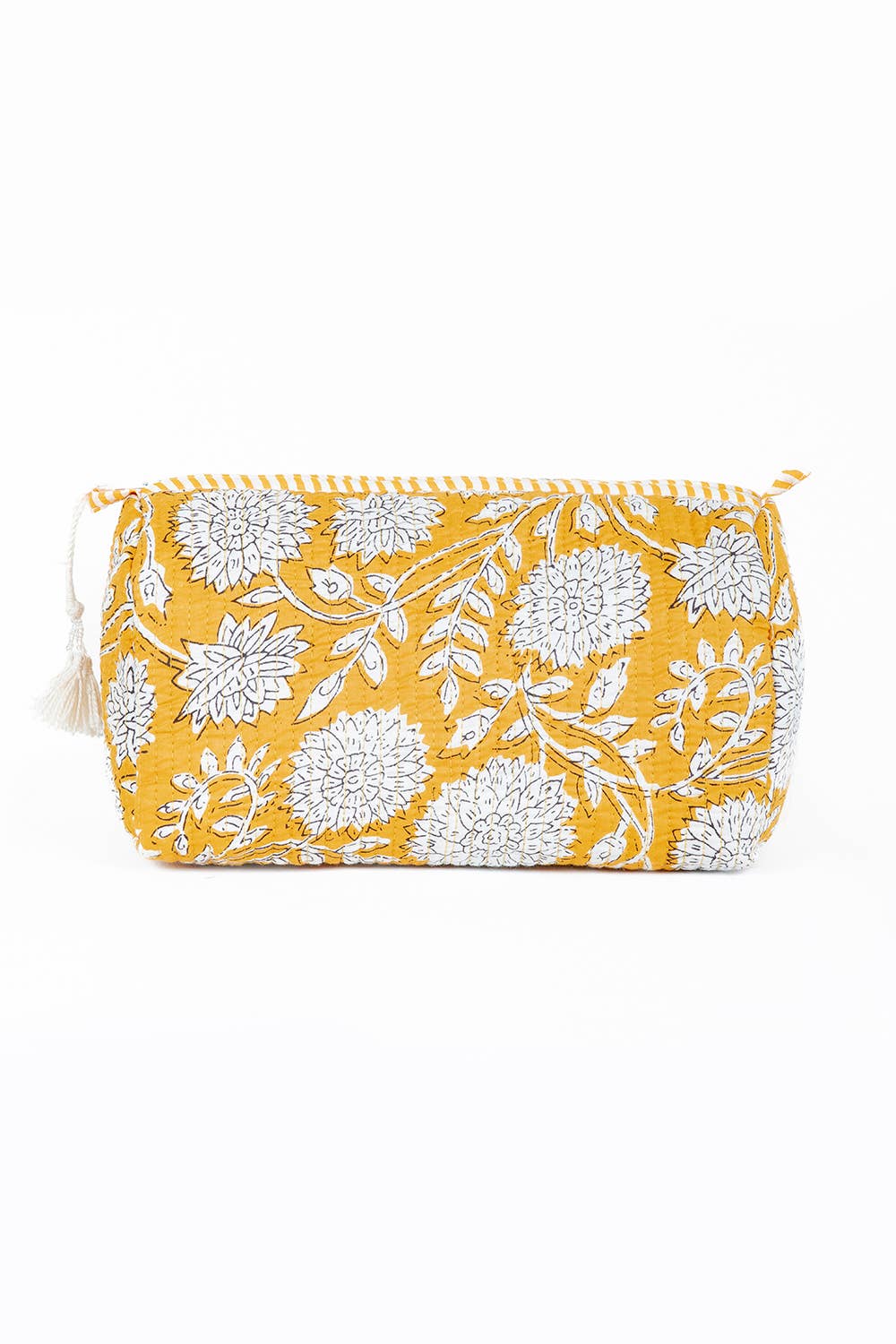 LA Soul Yellow Floral print Quilted Cotton Toiletry Bag Set