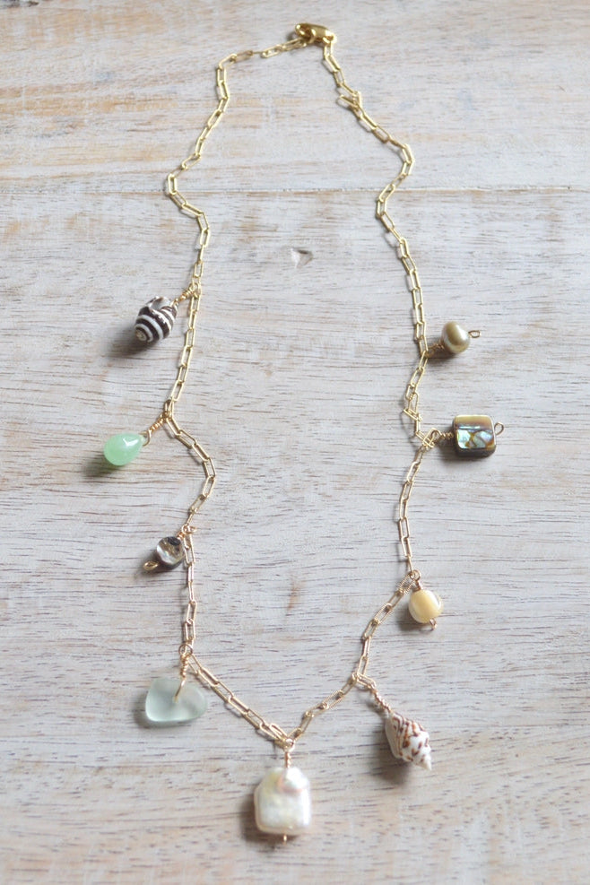 Salty But Sweet Ocean Charm Necklace in Gold
