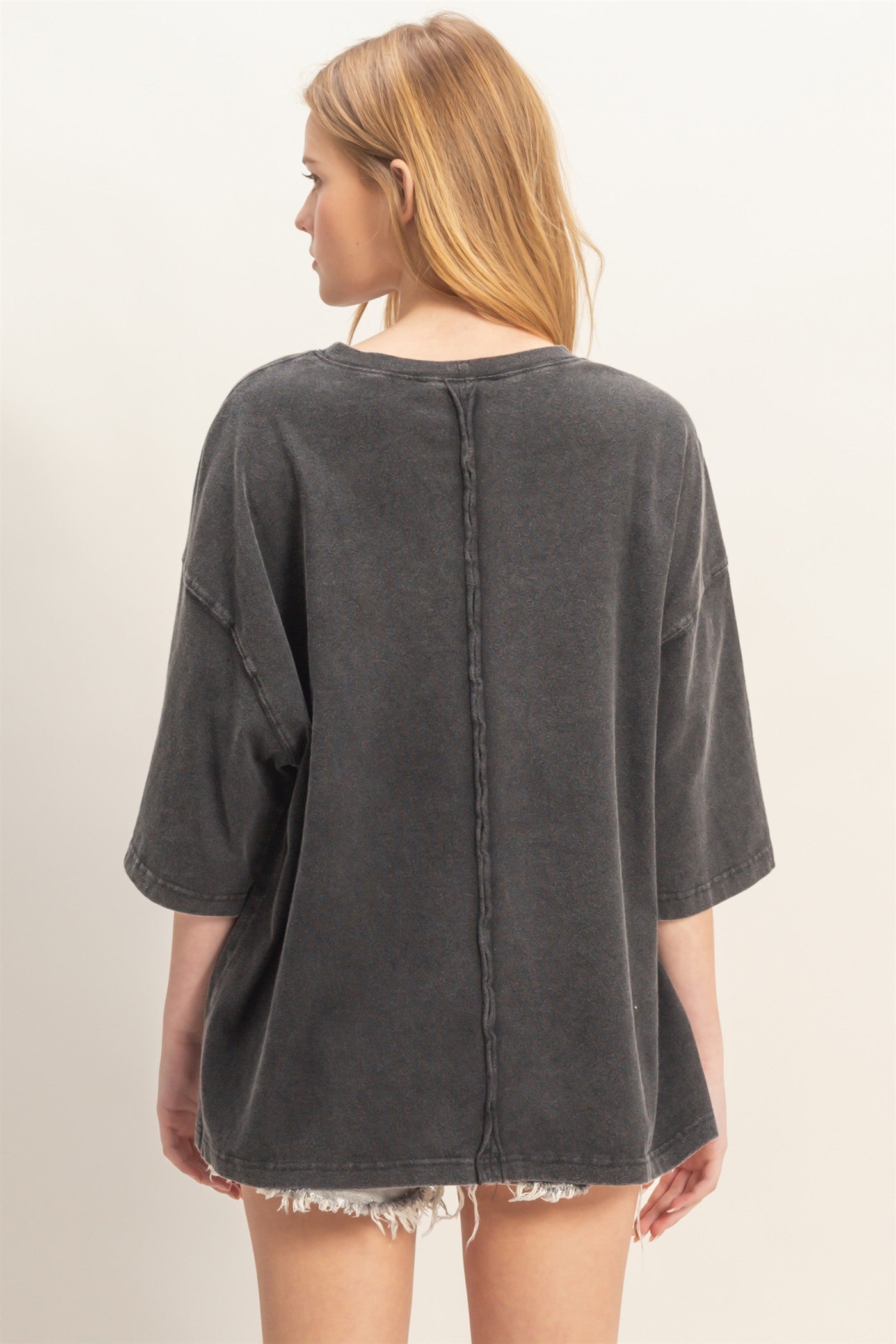 Golden Trip Washed Oversized Crew Neck Top