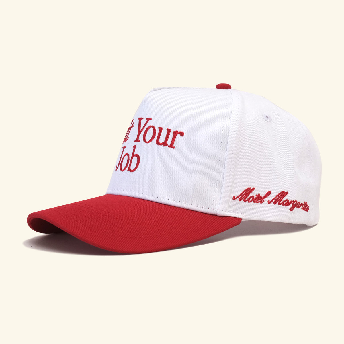 Motel Margarita Quit Your Job Snapback Hat in Cherry/White