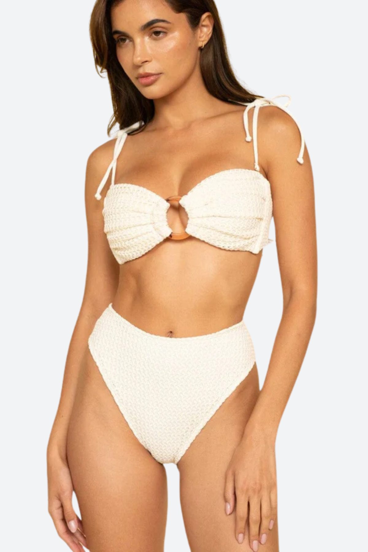 Montce Tori Ties Bandeau Bikini Top in Bone Crochet
