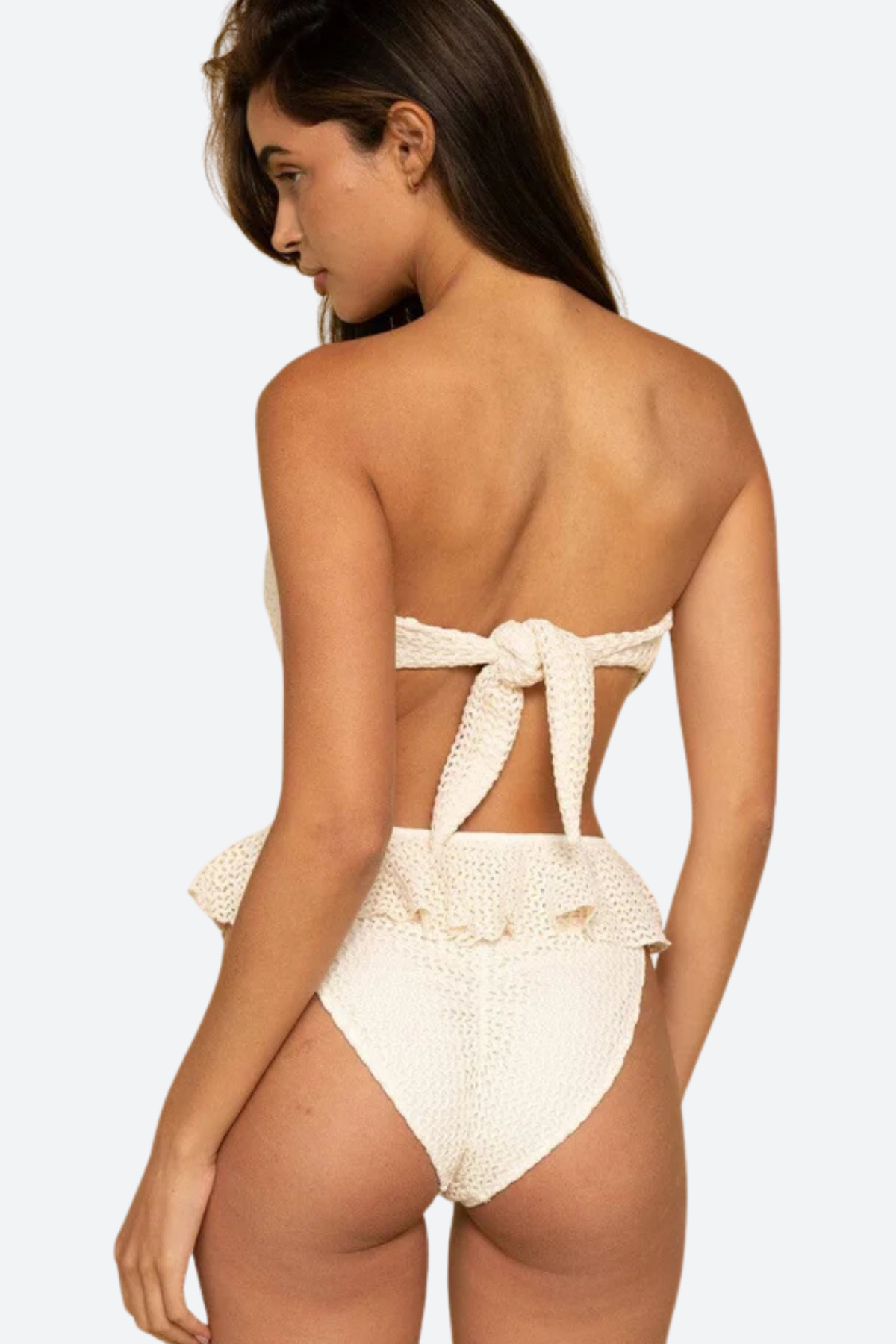 Montce Tori Ties Bandeau Bikini Top in Bone Crochet
