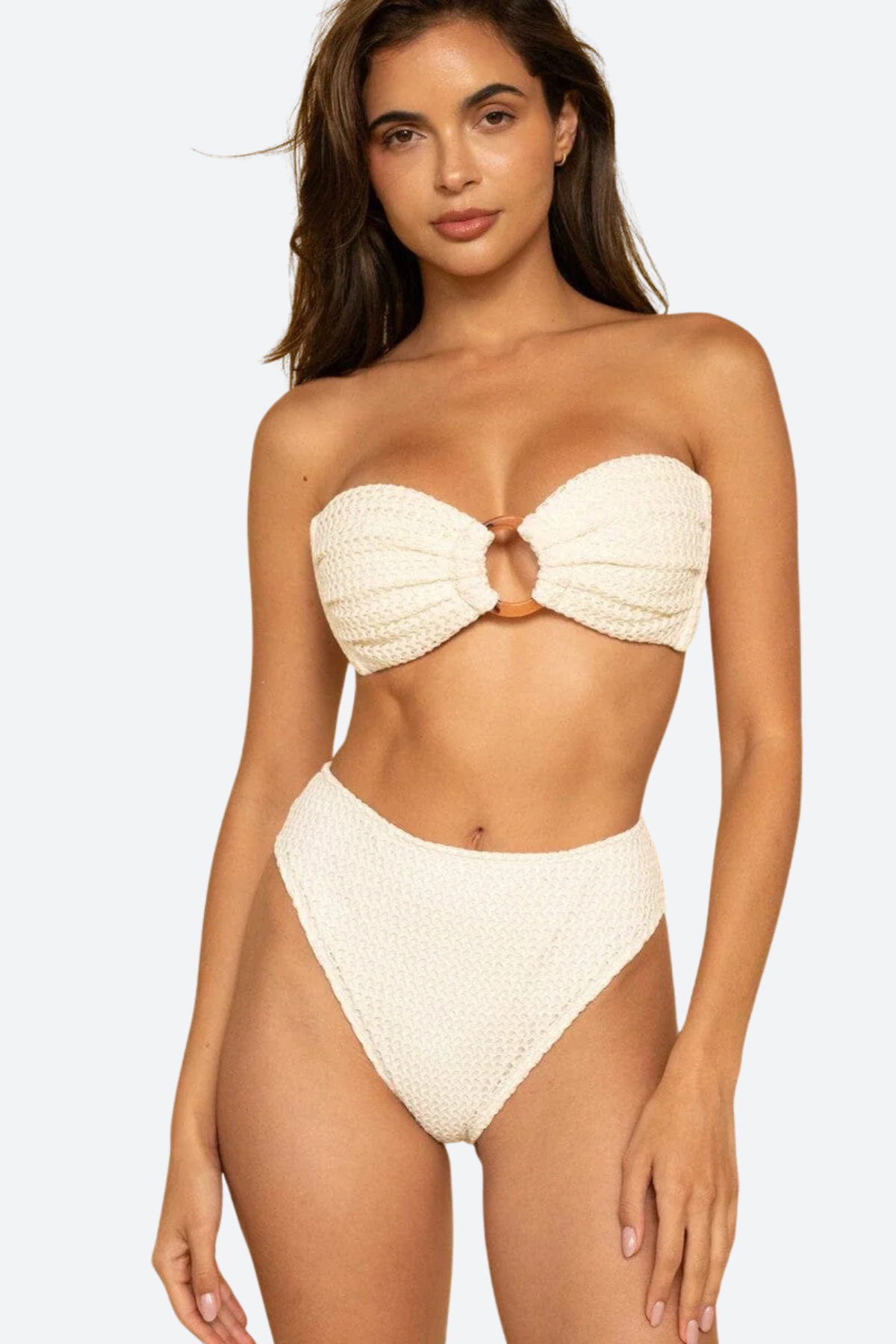 Montce Tori Ties Bandeau Bikini Top in Bone Crochet