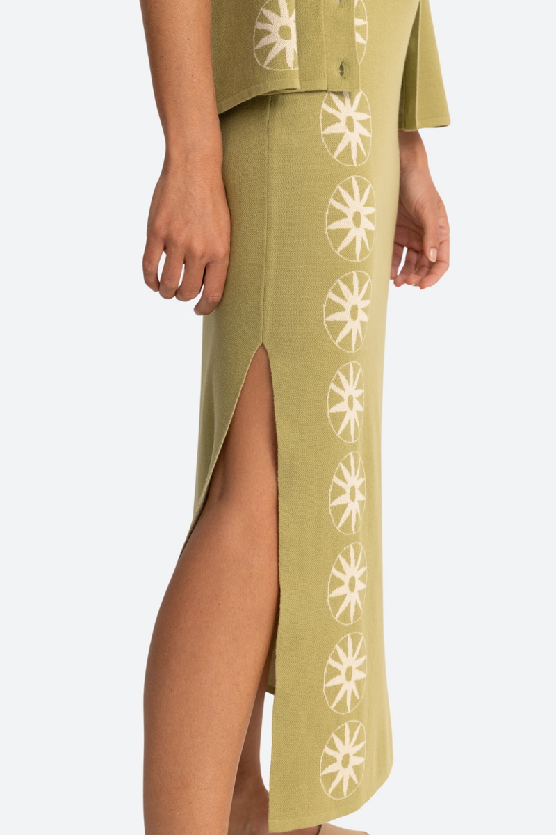 Rhythm Horizon Knit Midi Skirt in Palm