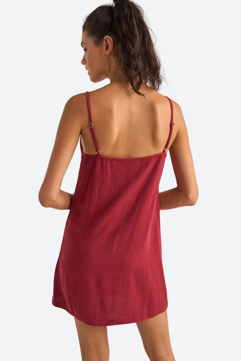 Rhythm Seacoast Keyhole Slip Dress in Sangria