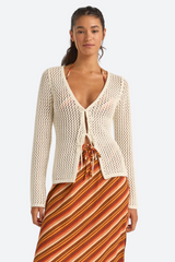 Rhythm Seashell Long Sleeve Tie Front Top in White